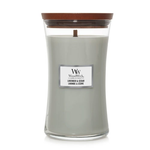 WoodWick Lavender & Cedar kvapni žvakė su mediniu dagčiu 609,5 g