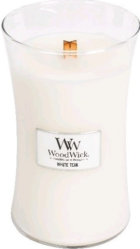 WoodWick White Teak aromātiskā svece ar koka vītni 609,5 g