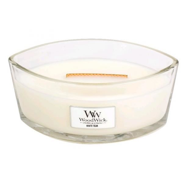 WoodWick White Teak aromātiskā svece ar koka vītnīti 453,6 g