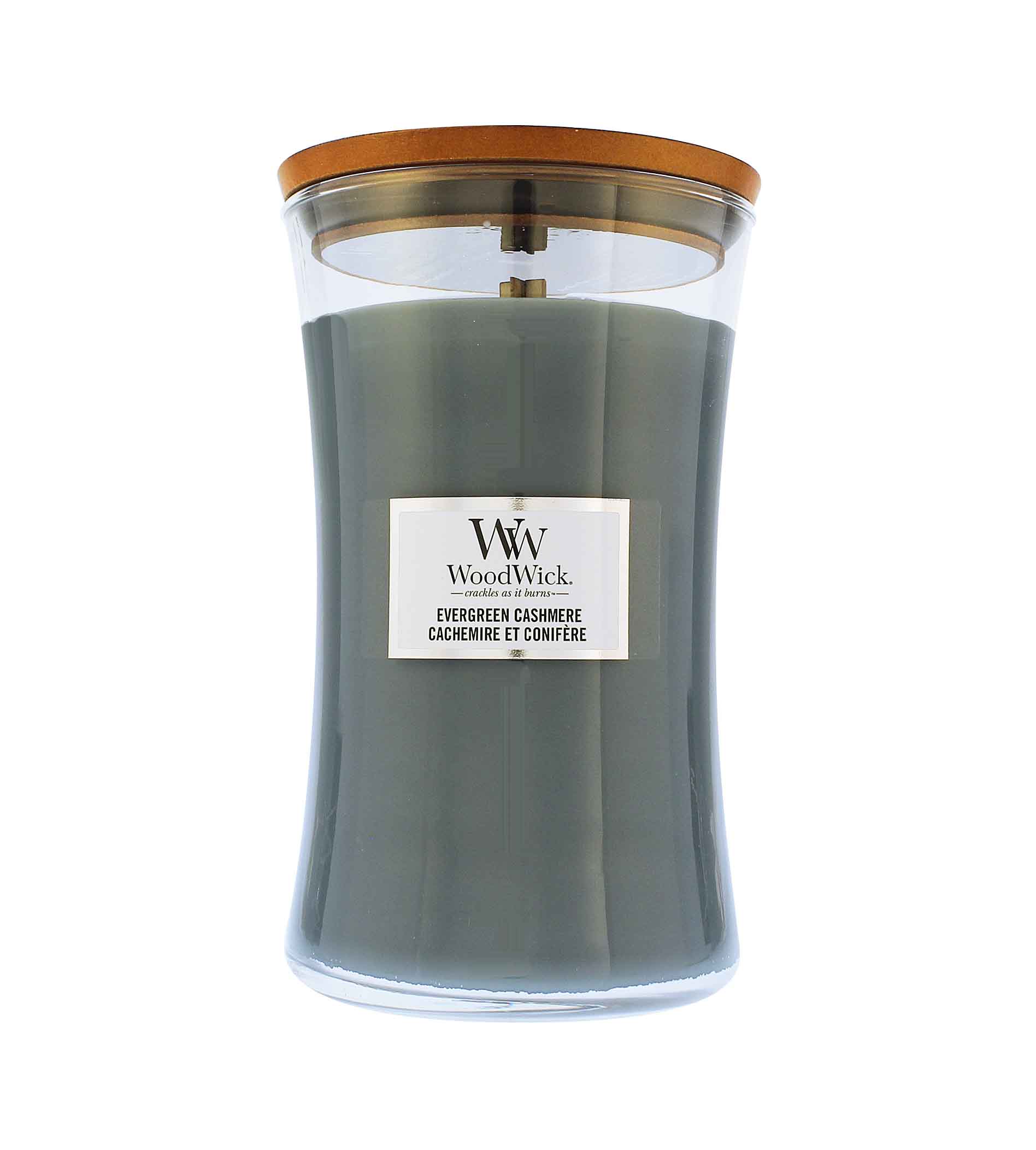 WoodWick Evergreen Cashmere aromātiskā svece ar koka knoti 609 g