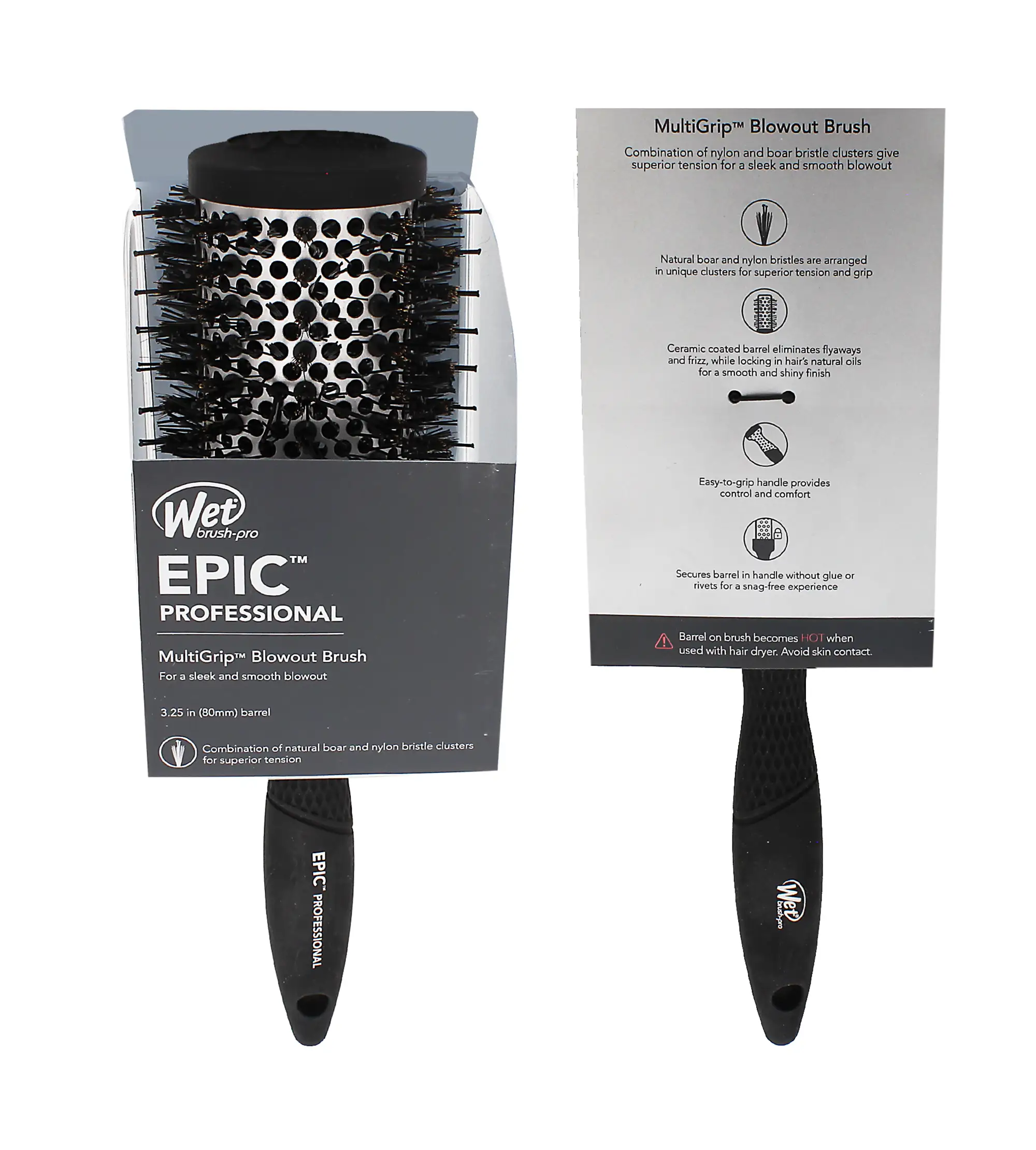 Wet Brush EPIC Multigrip Round Brush L Melna