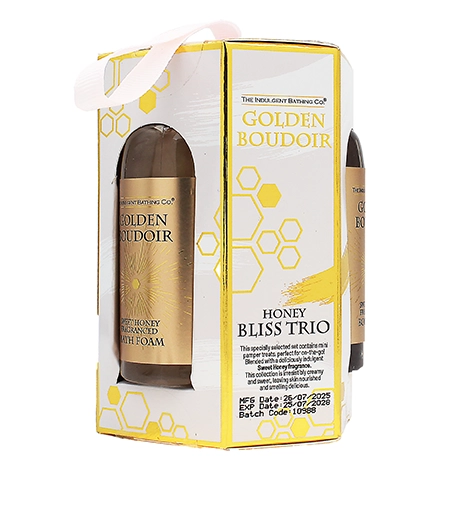 The Indulgent Bathing Co. Golden Boudoir DĀVANU KOMPLEKTS (SG 60ml + Foam 60ml + BL 60ml)
