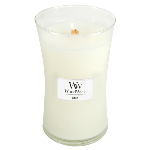 WoodWick Linen aromātiskā svece ar koka vīlēm 609,5 g
