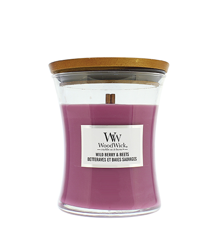 WoodWick Wild Berry & Beets kvapni žvakė su mediniu dagčiu 275 g
