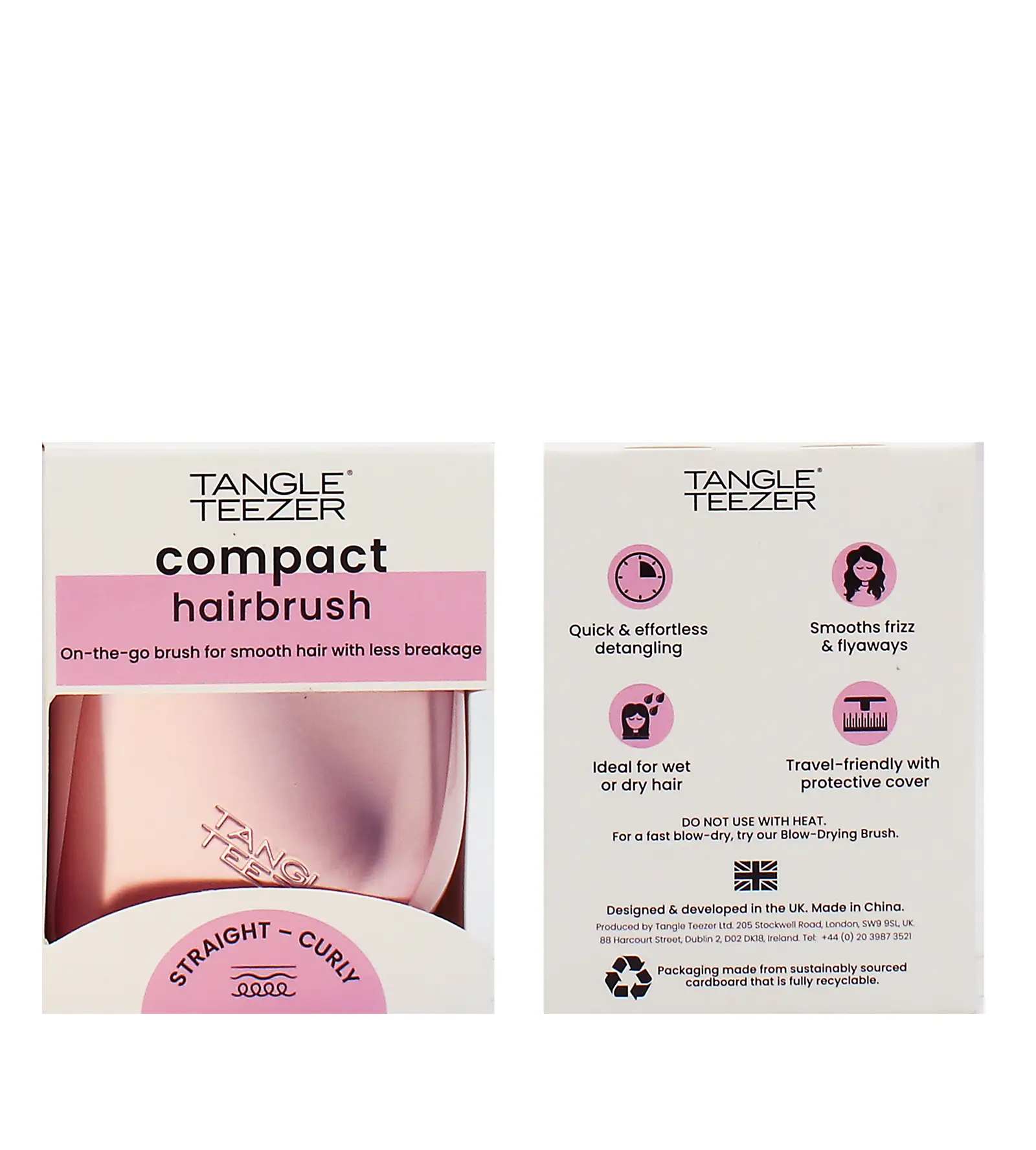 Tangle Teezer The Compact Styler Juuksehari Roosa Matte Kroom