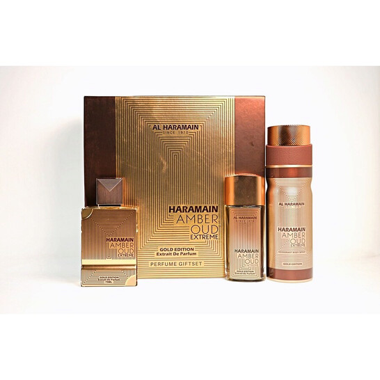 Set Al Haramain Amber Oud Gold Edition Extreme Perfumes Extrait de Parfum 75ml + Extrait de Parfum 30ml + Deodorant Body Spray 200ml by Al Haramain Perfumes