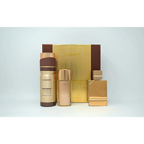 Set Al Haramain Amber Oud Gold Edition Pure Perfume 75 ml + Pure Perfume 30ml + Deodorant Body Spray 200ml by Al Haramain