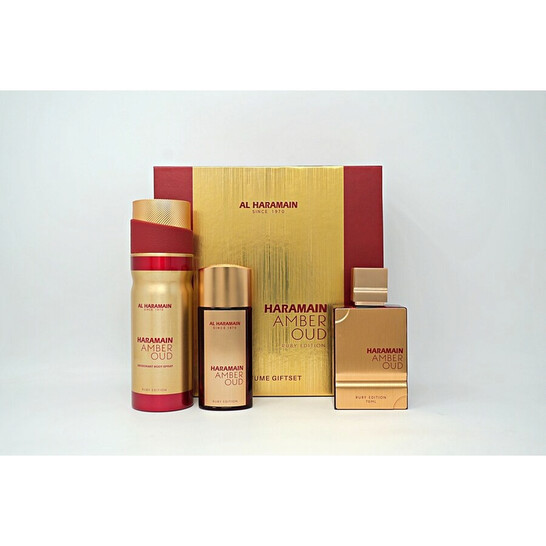 Set Al Haramain Amber Oud Ruby Edition Pure Perfume 75 ml + Pure Perfume 30ml + Deodorant Body Spray 200ml by Al Haramain Perfumes