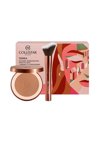Set Collistar Terra Silk Effect Bronzing Powder 4,4 Hawaii Matte + Contouring Brush by Collistar