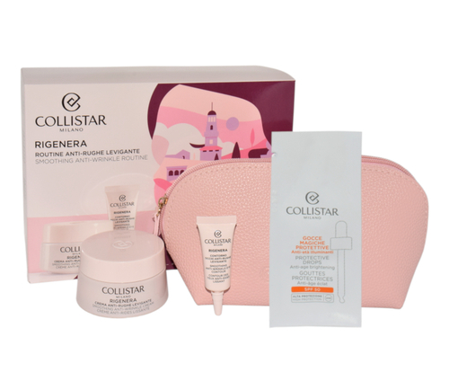 Set Collistar Anti Wrinkle Smoothing Cream 50ml + Anti Wrinkle Smoothing Eye Contour 5ml + Protective Magic Drops Sachet + Cosmetics Bag by Collistar