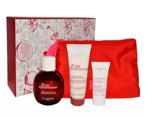 Set Clarins Eau Dynamisante 100ml + Eau Dynamisante Body Lotion 100ml + Exfoliating Body Scrub 30ml by Clarins